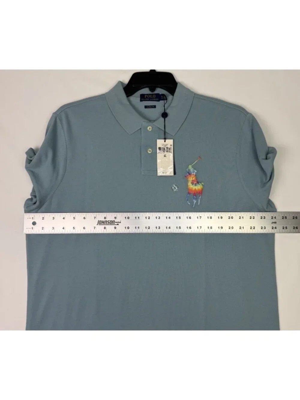 Polo Ralph Lauren Shirt Mens XL Classic Fit Light Blue Big Pony Rainbow Tie Dye